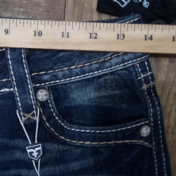 Rock Revival Women's 26 Bootcut Jeri Faux Leather Flap Pockets Distressed NWT - Picture 10 of 13